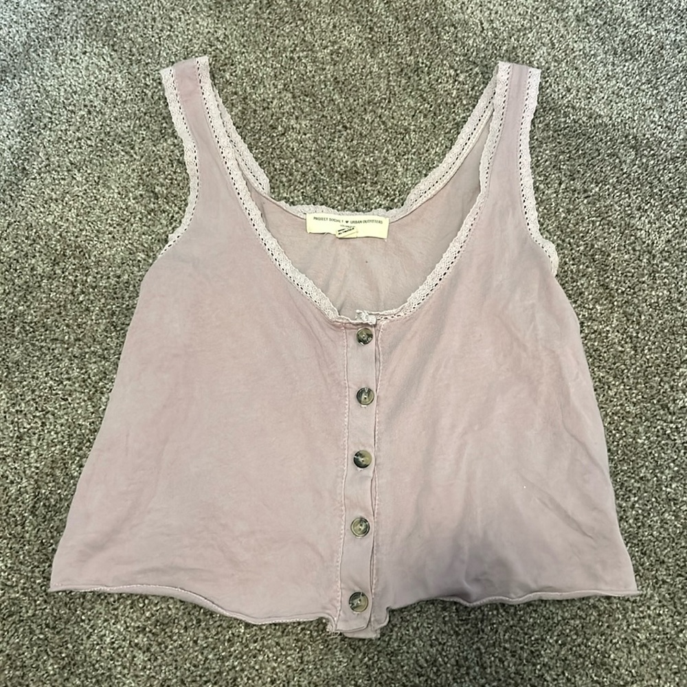 urban outfitters light purple tank top with lace trim detail
